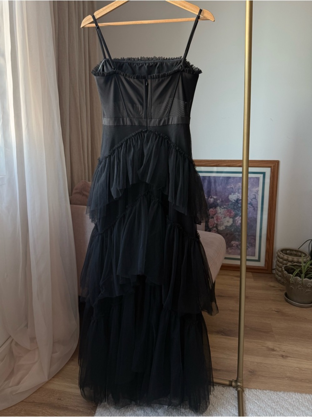 Betsy & Adam Jasmine Black Corset Gown Mesh Formal Elegant, 4 - Picture 4 of 11